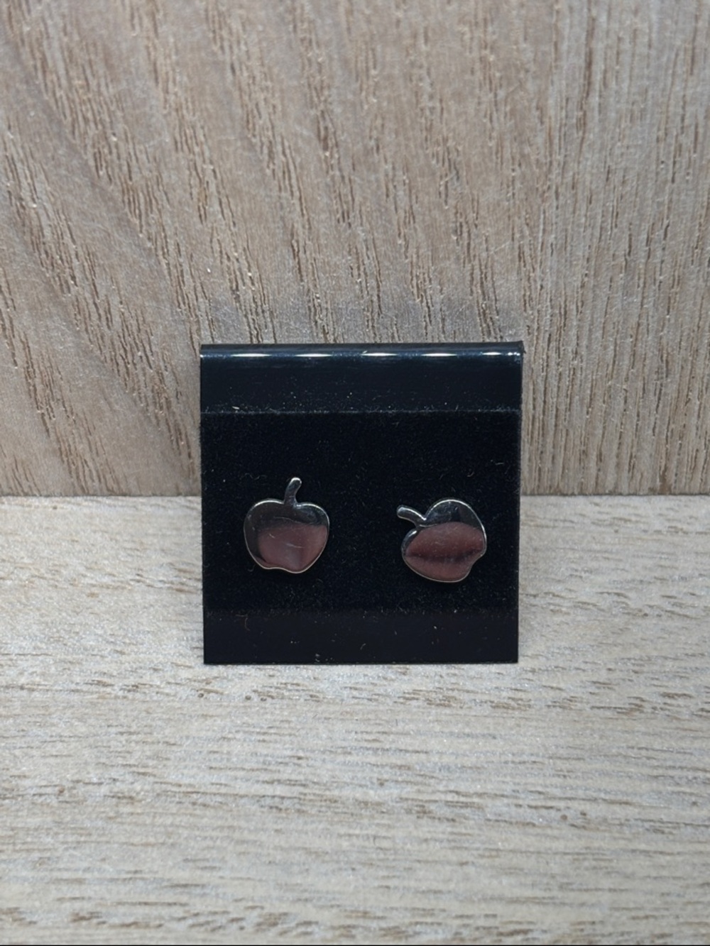 Apple Shaped Stud Earrings - Silver Tone